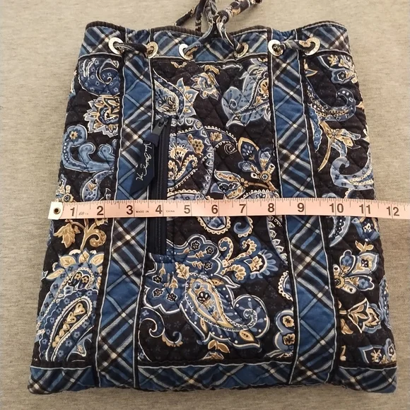 Vera Bradley Drawstring Backpack Blue Floral and Plaid Pattern - Picture 6 of 16